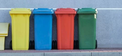 colourful bins in a row